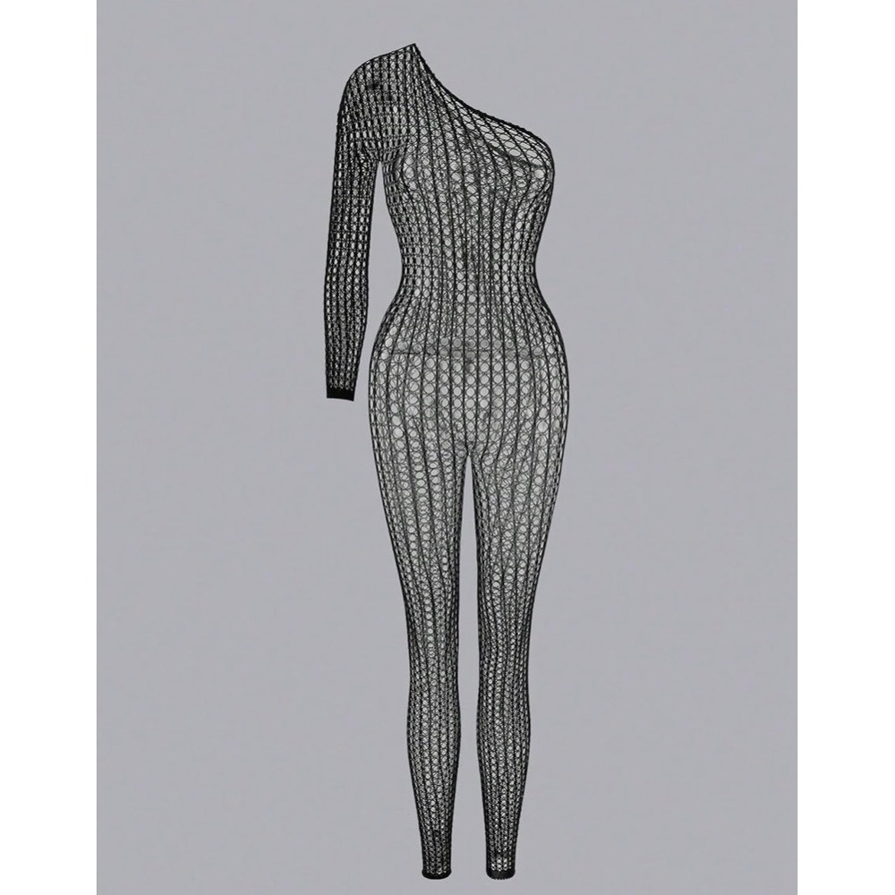 Tender Whisper One Shoulder Fishnet Bodysuit Black One Size XXS-XXL NWT